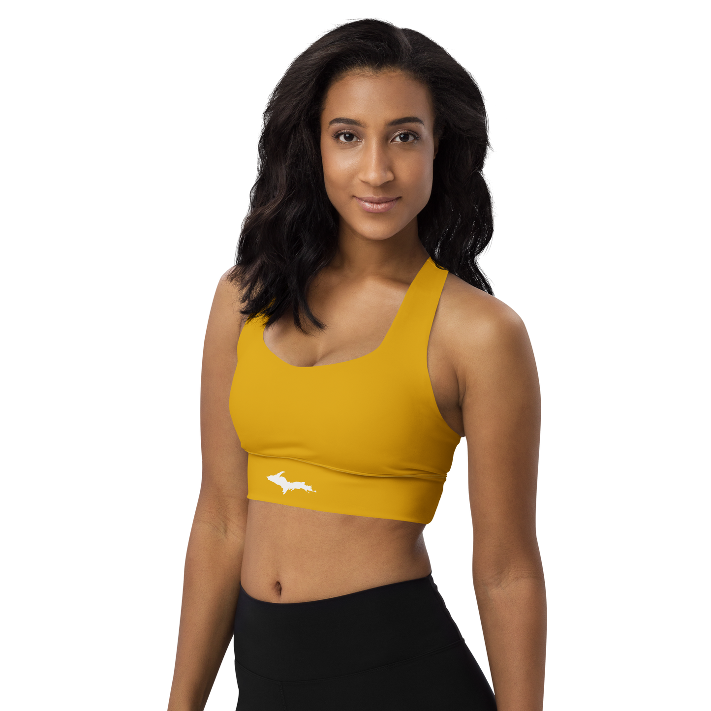 Michigan Upper Peninsula Longline Sports Bra (w/ UP Outline) | Gold