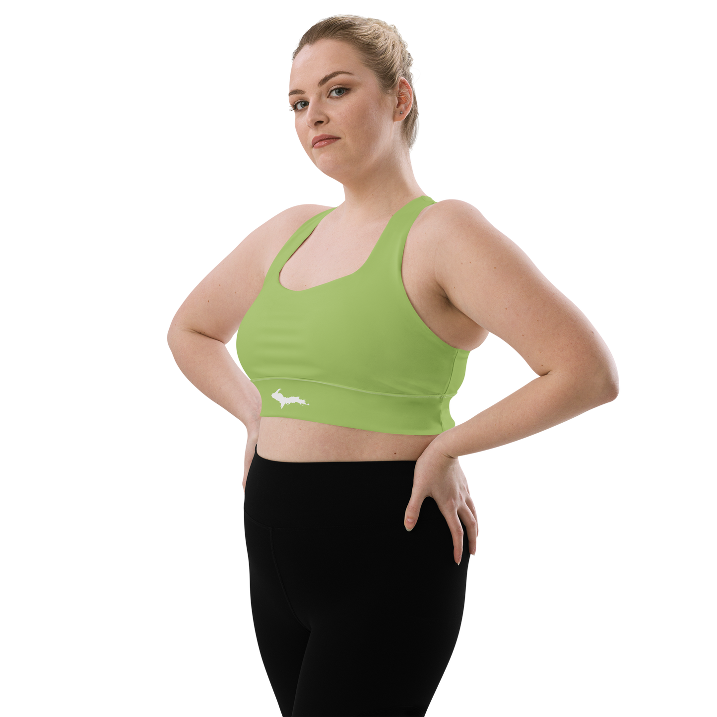 Michigan Upper Peninsula Longline Sports Bra (w/ UP Outline) | Gooseberry Green