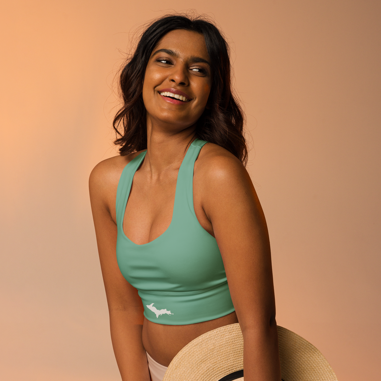 Michigan Upper Peninsula Longline Sports Bra (w/ UP Outline) | Tea Green