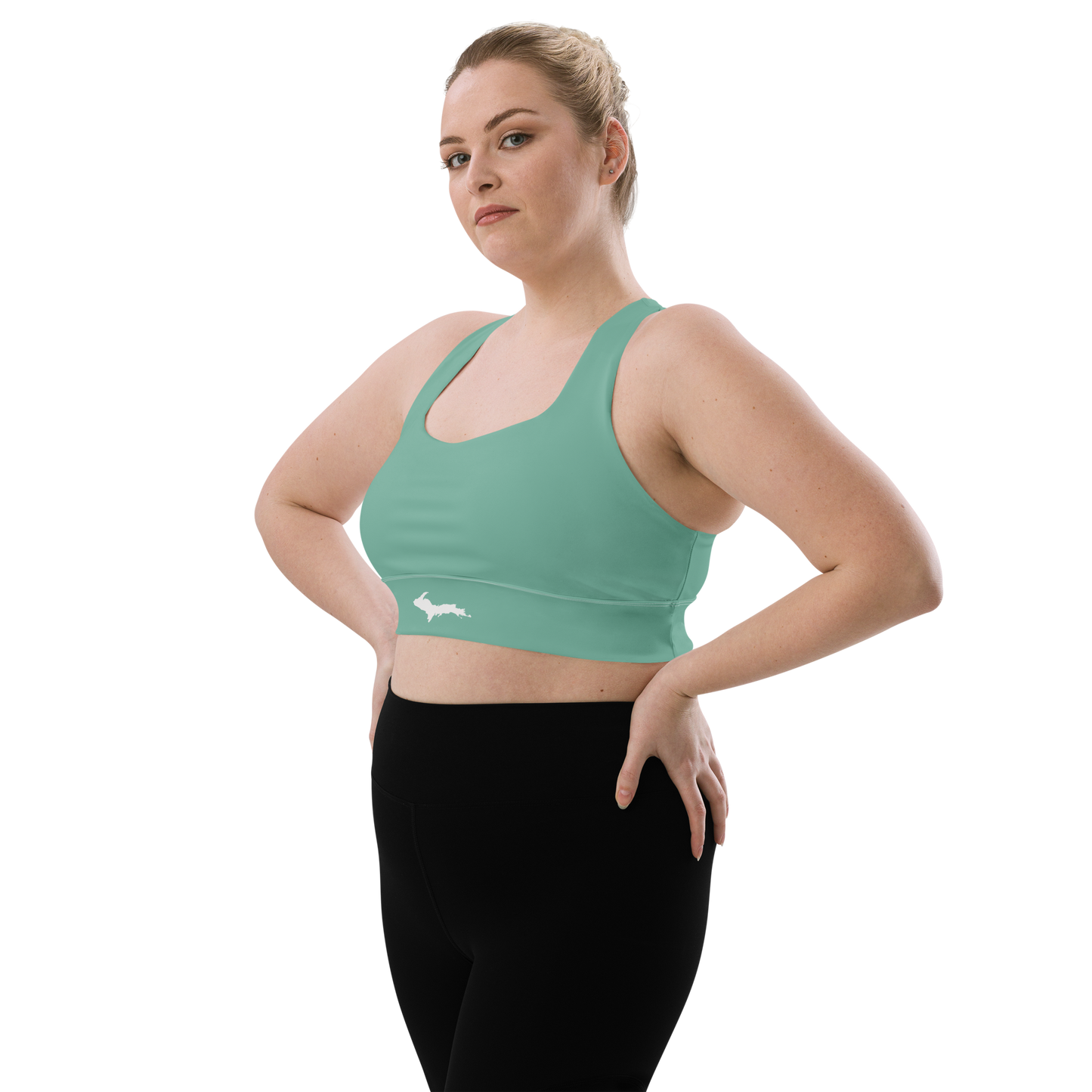 Michigan Upper Peninsula Longline Sports Bra (w/ UP Outline) | Tea Green