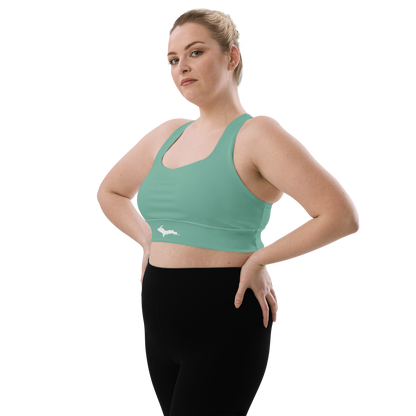 Michigan Upper Peninsula Longline Sports Bra (w/ UP Outline) | Tea Green