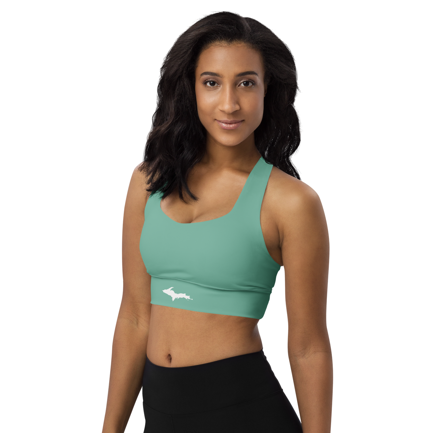 Michigan Upper Peninsula Longline Sports Bra (w/ UP Outline) | Tea Green