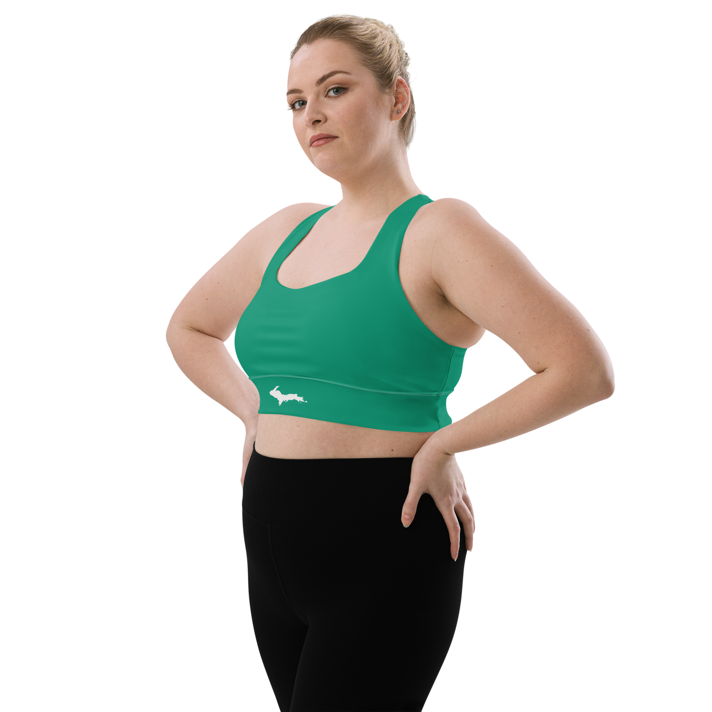 Michigan Upper Peninsula Longline Sports Bra (w/ UP Outline) | Emerald Green