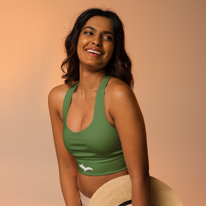 Michigan Upper Peninsula Longline Sports Bra (w/ UP Outline) | Army Green