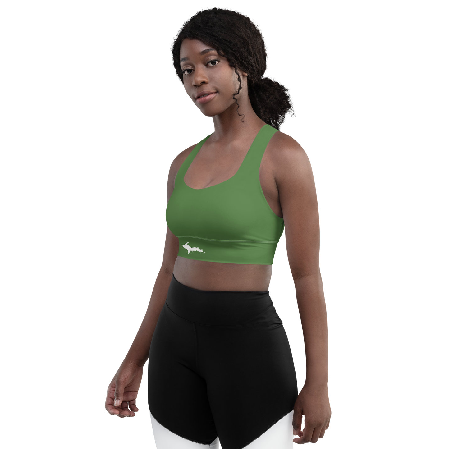 Michigan Upper Peninsula Longline Sports Bra (w/ UP Outline) | Army Green