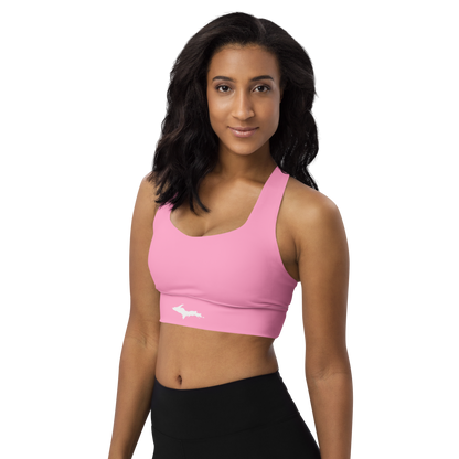 Michigan Upper Peninsula Longline Sports Bra (w/ UP Outline) | '67 Caddie Pink