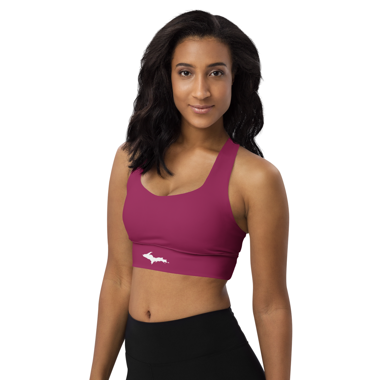 Michigan Upper Peninsula Longline Sports Bra (w/ UP Outline) | Ruby Red