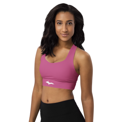 Michigan Upper Peninsula Longline Sports Bra (w/ UP Outline) | Apple Blossom Pink