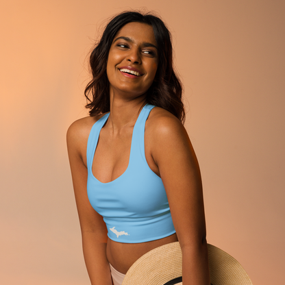 Michigan Upper Peninsula Longline Sports Bra (w/ UP Outline) | DTW Blue