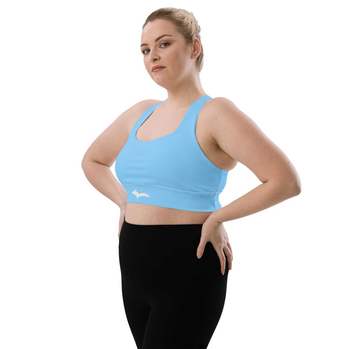 Michigan Upper Peninsula Longline Sports Bra (w/ UP Outline) | DTW Blue