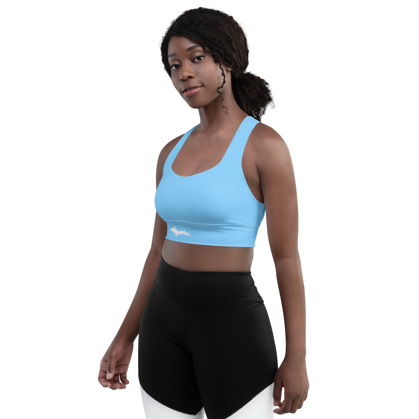 Michigan Upper Peninsula Longline Sports Bra (w/ UP Outline) | DTW Blue