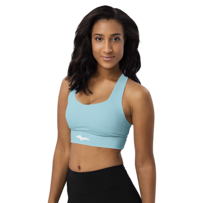 Michigan Upper Peninsula Longline Sports Bra (w/ UP Outline) | '58 Caddie Blue