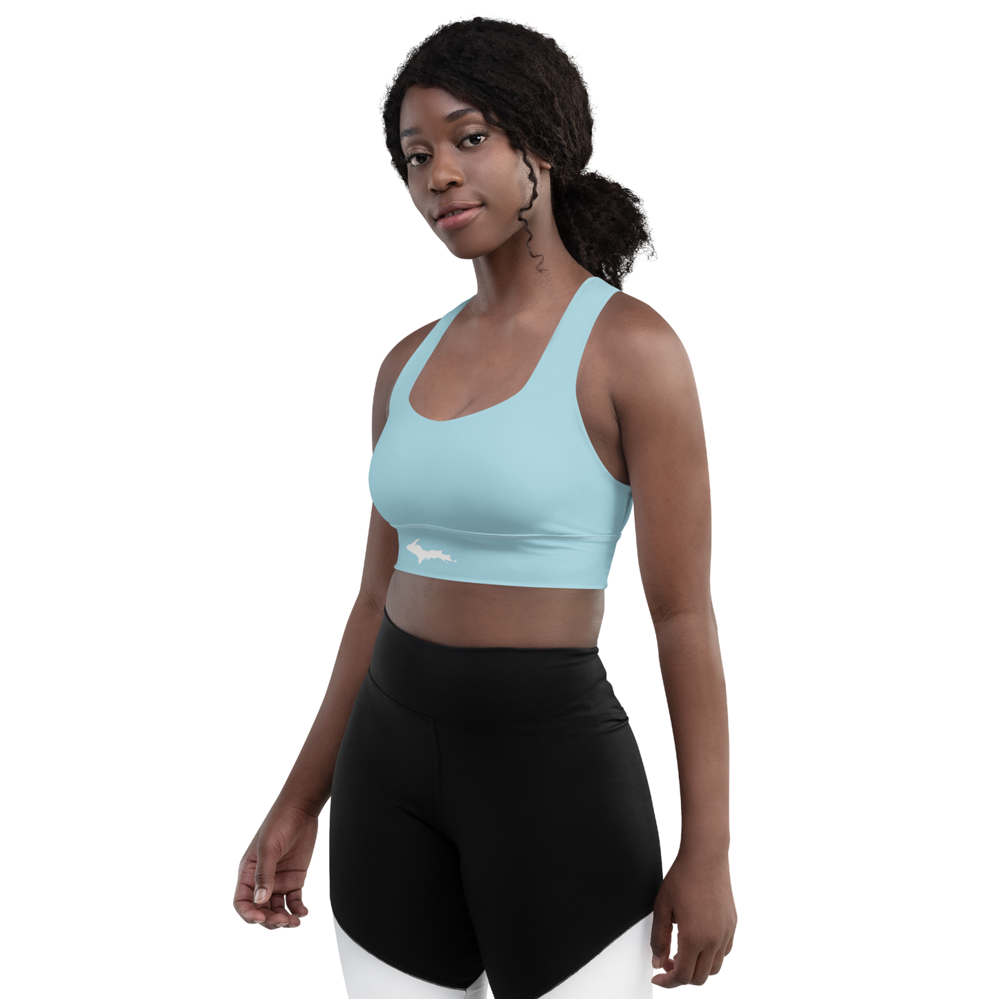 Michigan Upper Peninsula Longline Sports Bra (w/ UP Outline) | '58 Caddie Blue