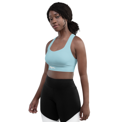 Michigan Upper Peninsula Longline Sports Bra (w/ UP Outline) | '58 Caddie Blue