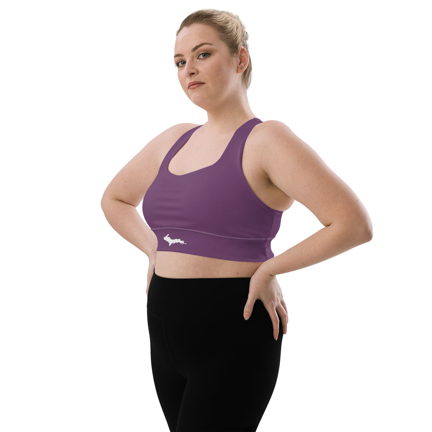 Michigan Upper Peninsula Longline Sports Bra (w/ UP Outline) | Plum