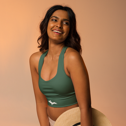 Michigan Upper Peninsula Longline Sports Bra (w/ UP Outline) | Ginger Ale Green