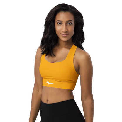 Michigan Upper Peninsula Longline Sports Bra (w/ UP Outline) | Birch Leaf Orange