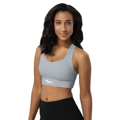 Michigan Upper Peninsula Longline Sports Bra (w/ UP Outline) | Silver