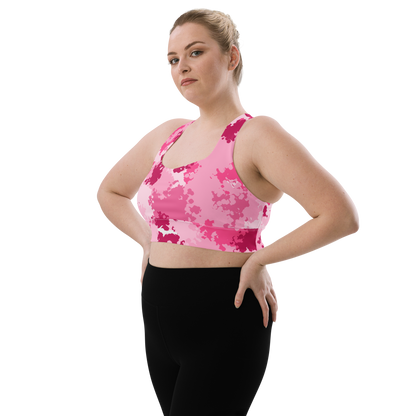 Michigan Upper Peninsula Longline Sports Bra (w/ UP Outline) | Pink Camo