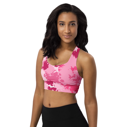 Michigan Upper Peninsula Longline Sports Bra (w/ UP Outline) | Pink Camo