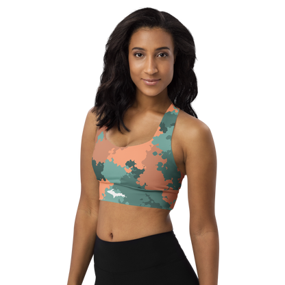 Michigan Upper Peninsula Longline Sports Bra (w/ UP Outline) | Copper County Camo