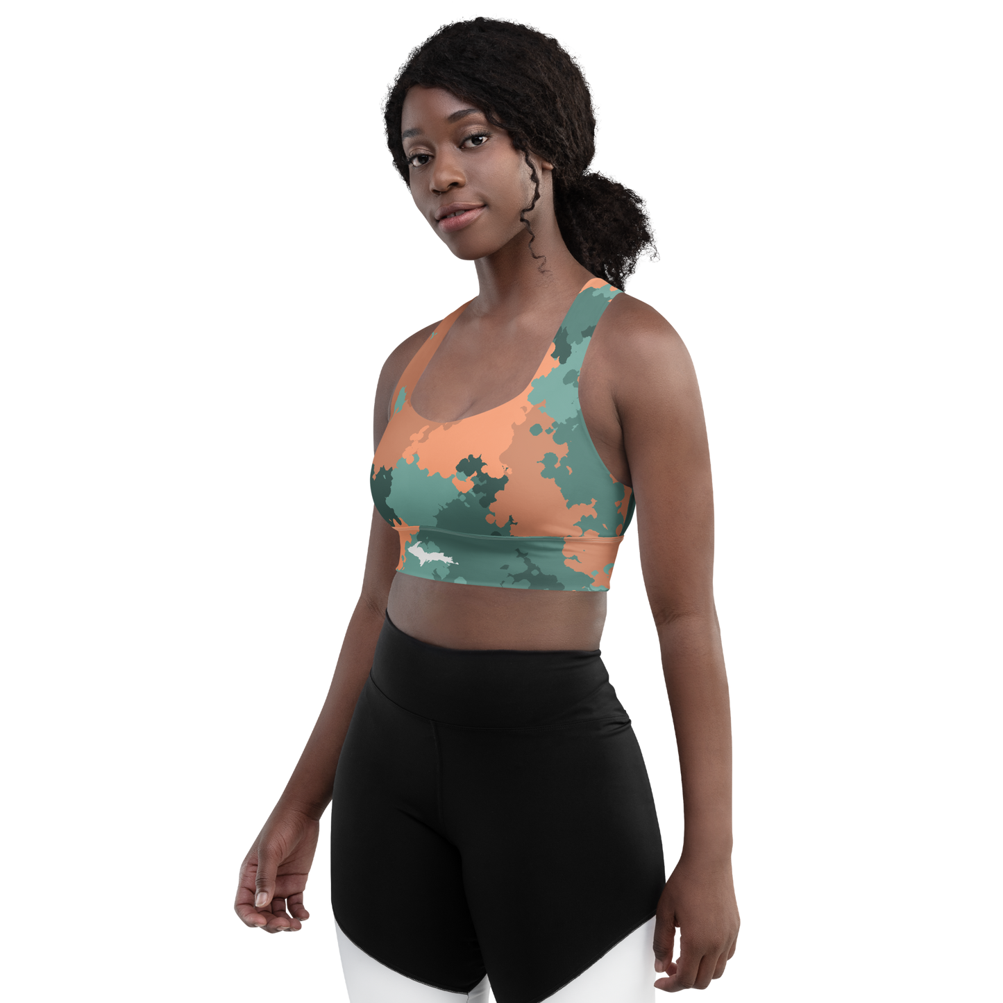 Michigan Upper Peninsula Longline Sports Bra (w/ UP Outline) | Copper County Camo