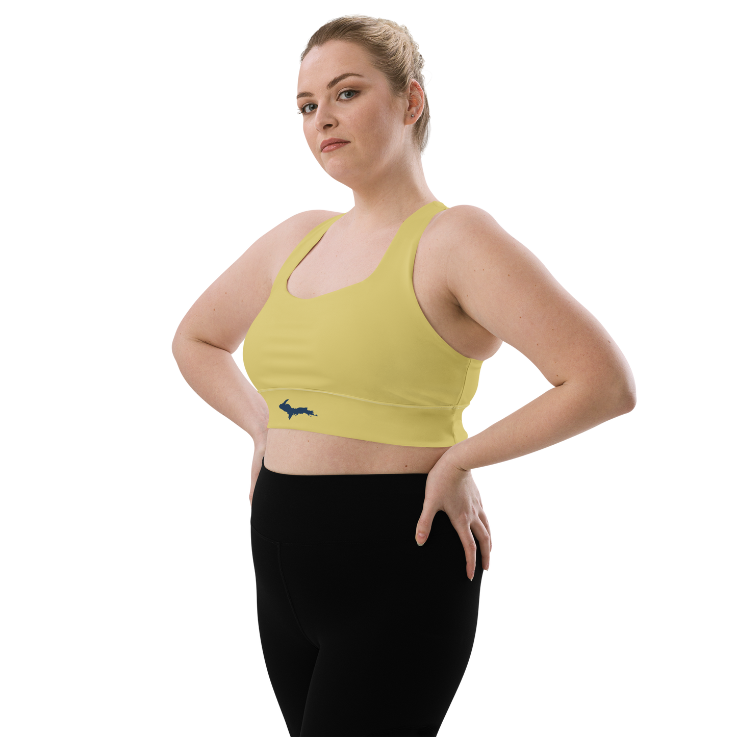 Michigan Upper Peninsula Longline Sports Bra (w/ UP Outline) | Plum Yellow