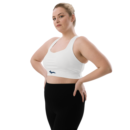 Michigan Upper Peninsula Longline Sports Bra (w/ UP Outline) | Birch Bark White