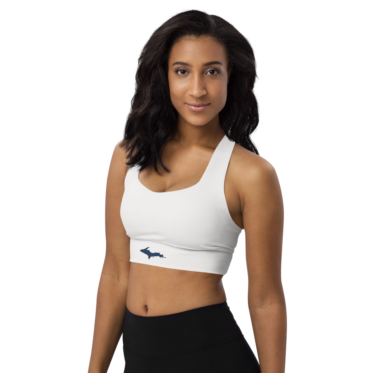 Michigan Upper Peninsula Longline Sports Bra (w/ UP Outline) | Birch Bark White