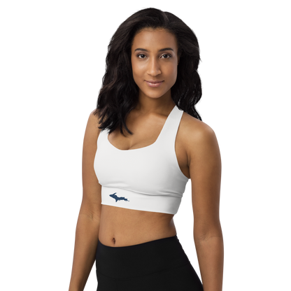 Michigan Upper Peninsula Longline Sports Bra (w/ UP Outline) | Birch Bark White