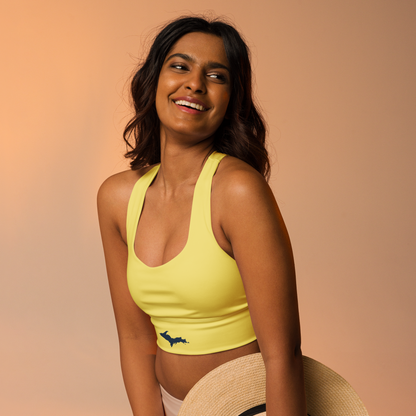 Michigan Upper Peninsula Longline Sports Bra (w/ UP Outline) | Cherry Yellow