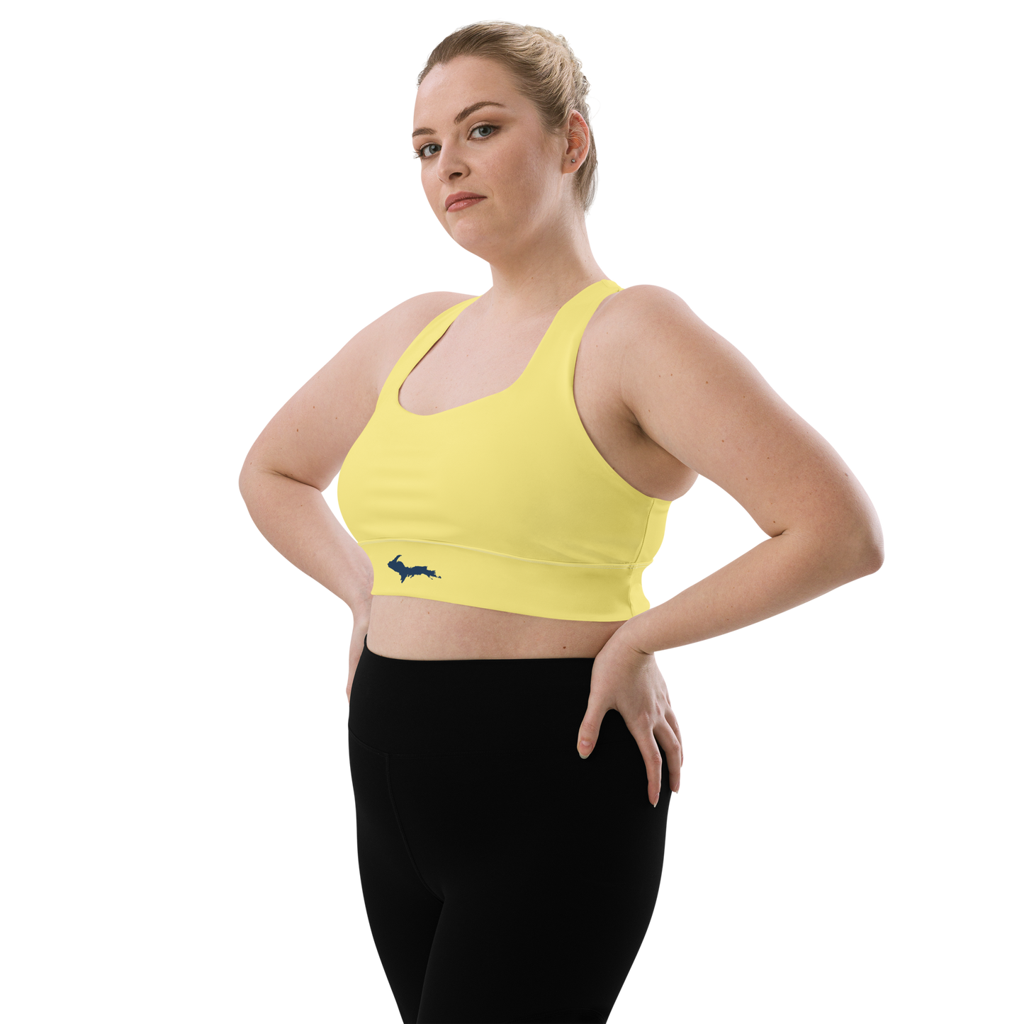 Michigan Upper Peninsula Longline Sports Bra (w/ UP Outline) | Cherry Yellow