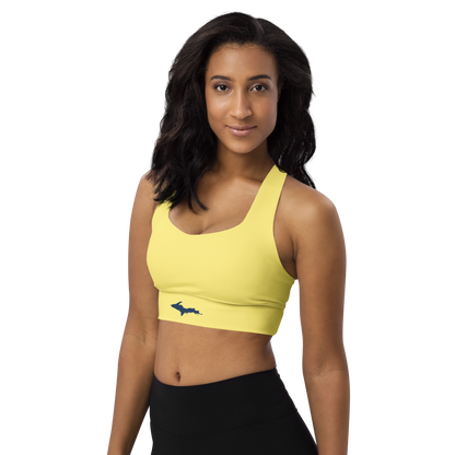 Michigan Upper Peninsula Longline Sports Bra (w/ UP Outline) | Cherry Yellow