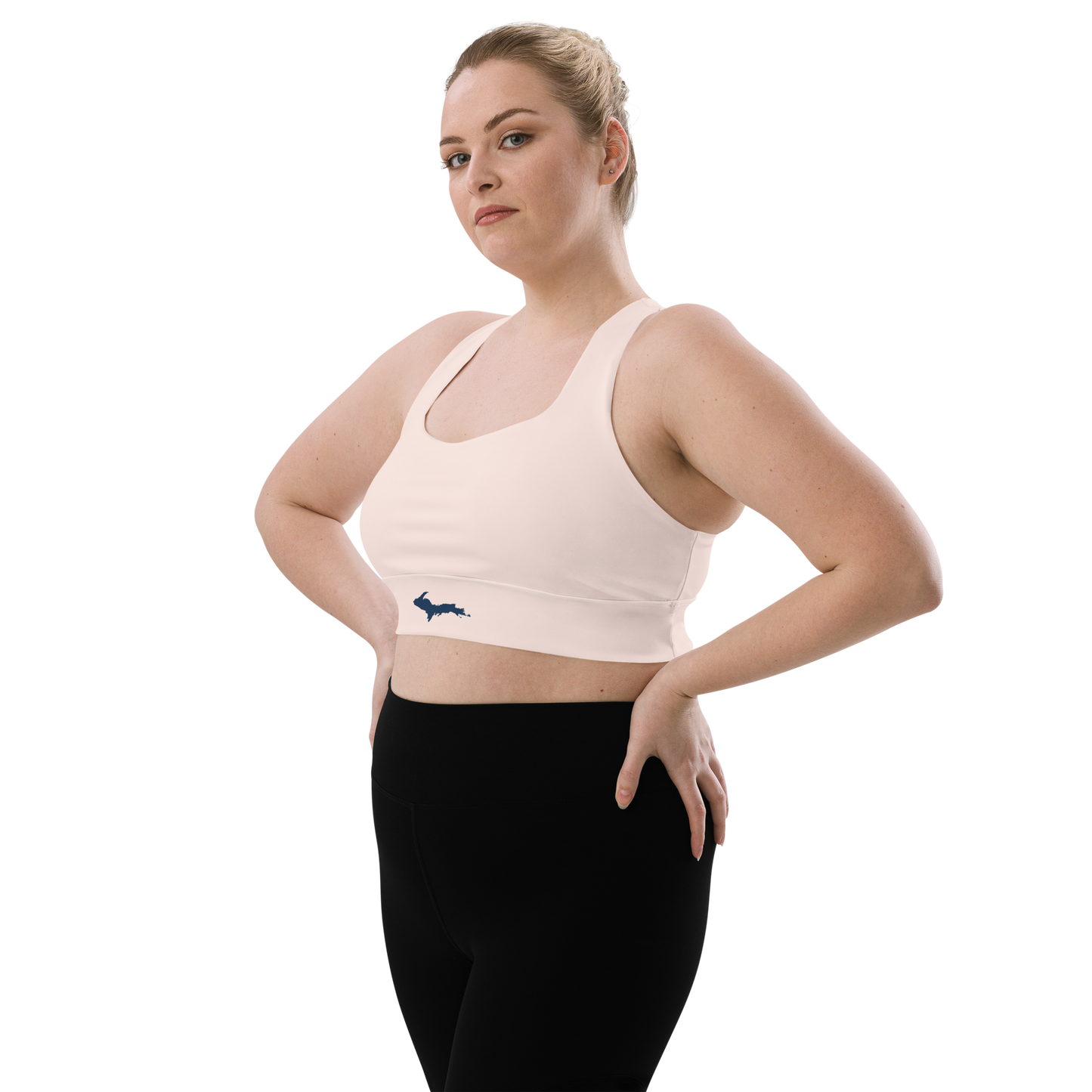 Michigan Upper Peninsula Longline Sports Bra (w/ UP Outline) | Champagne Pink