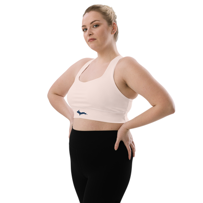 Michigan Upper Peninsula Longline Sports Bra (w/ UP Outline) | Champagne Pink