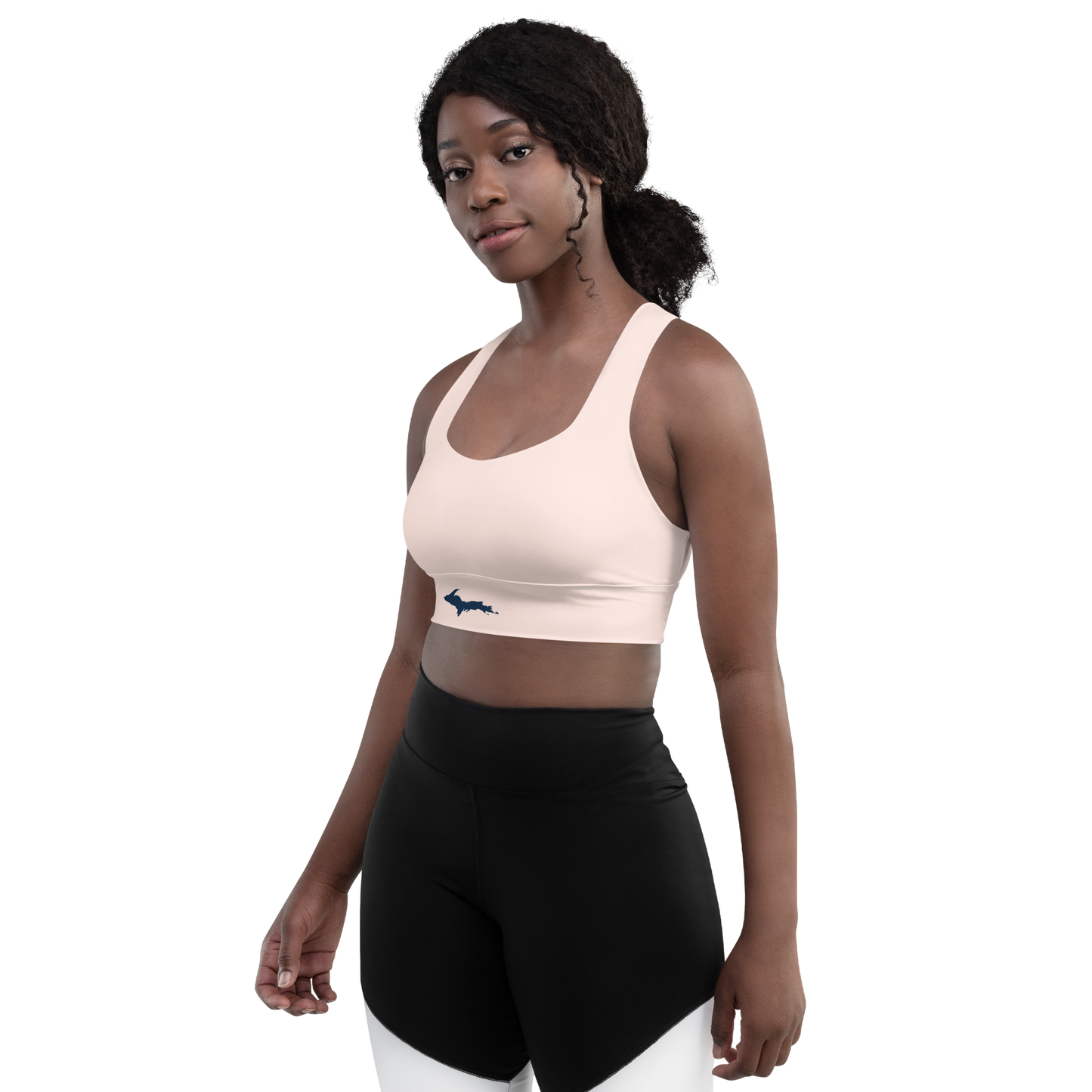 Michigan Upper Peninsula Longline Sports Bra (w/ UP Outline) | Champagne Pink