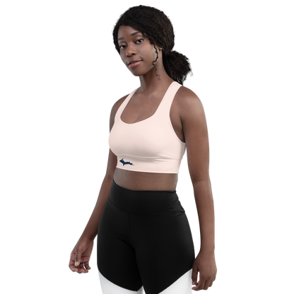 Michigan Upper Peninsula Longline Sports Bra (w/ UP Outline) | Champagne Pink