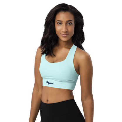 Michigan Upper Peninsula Longline Sports Bra (w/ UP Outline) | Cyan