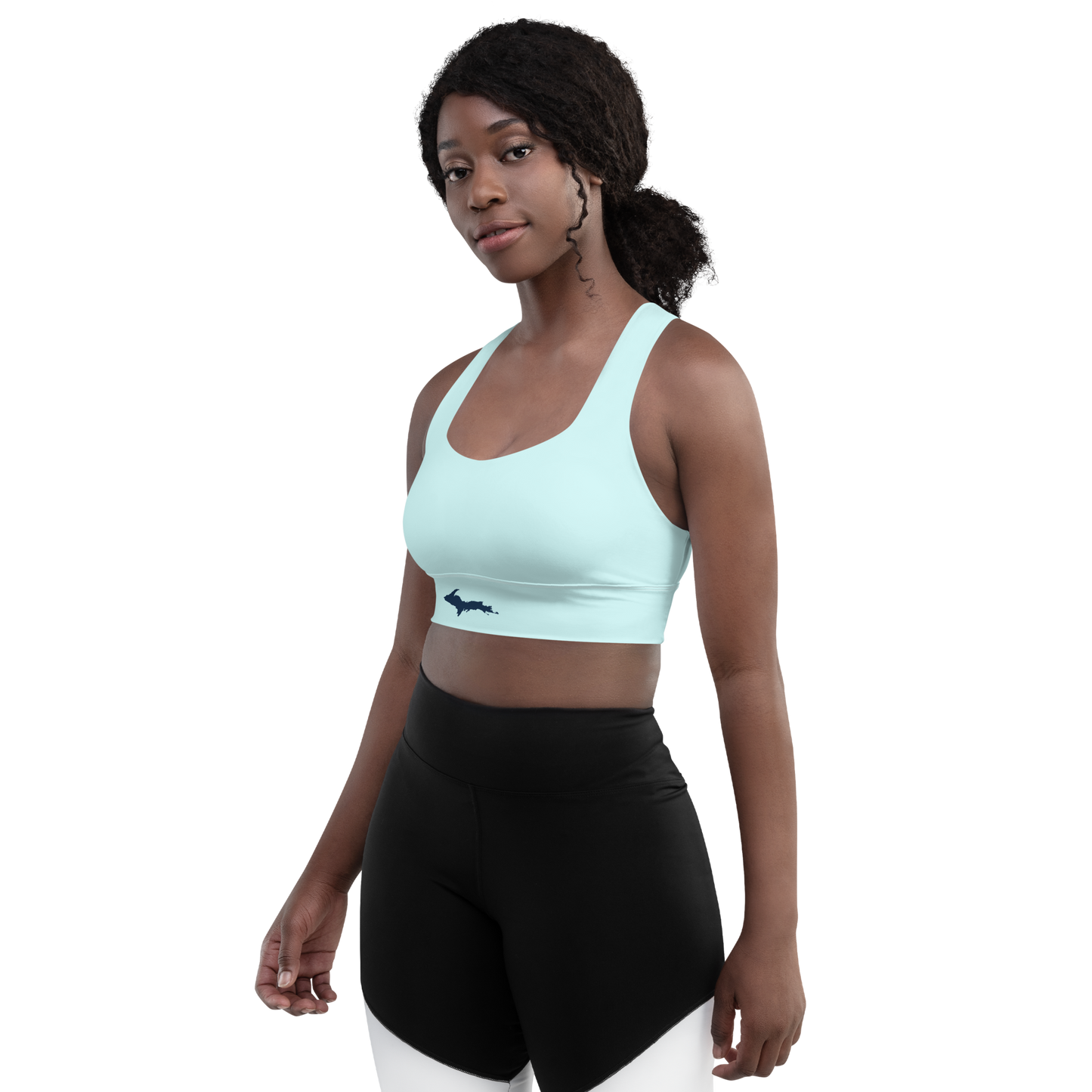 Michigan Upper Peninsula Longline Sports Bra (w/ UP Outline) | Cyan