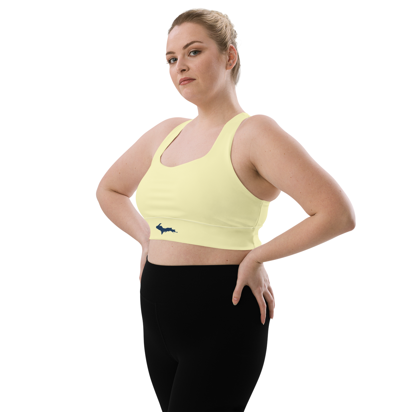 Michigan Upper Peninsula Longline Sports Bra (w/ UP Outline) | Canary Yellow