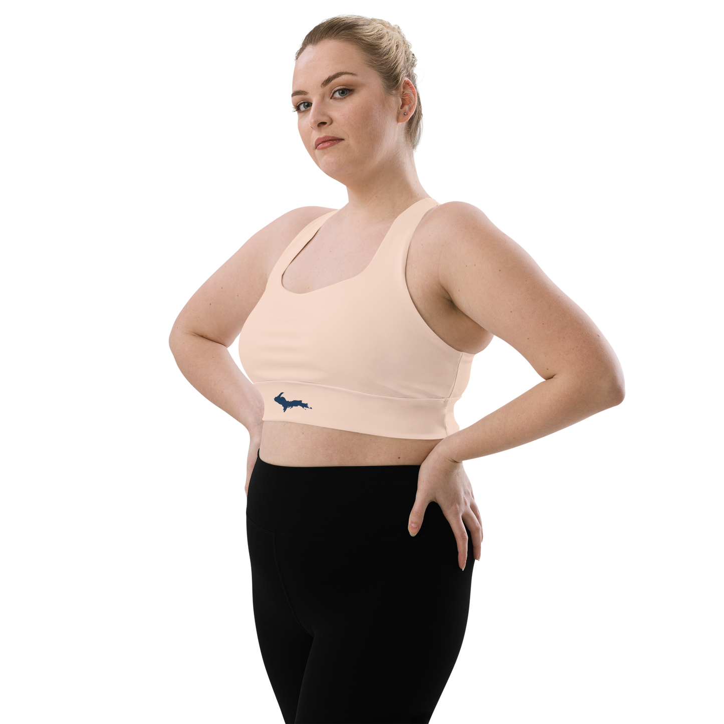 Michigan Upper Peninsula Longline Sports Bra (w/ UP Outline) | Cinderella Pink