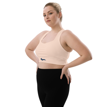 Michigan Upper Peninsula Longline Sports Bra (w/ UP Outline) | Cinderella Pink