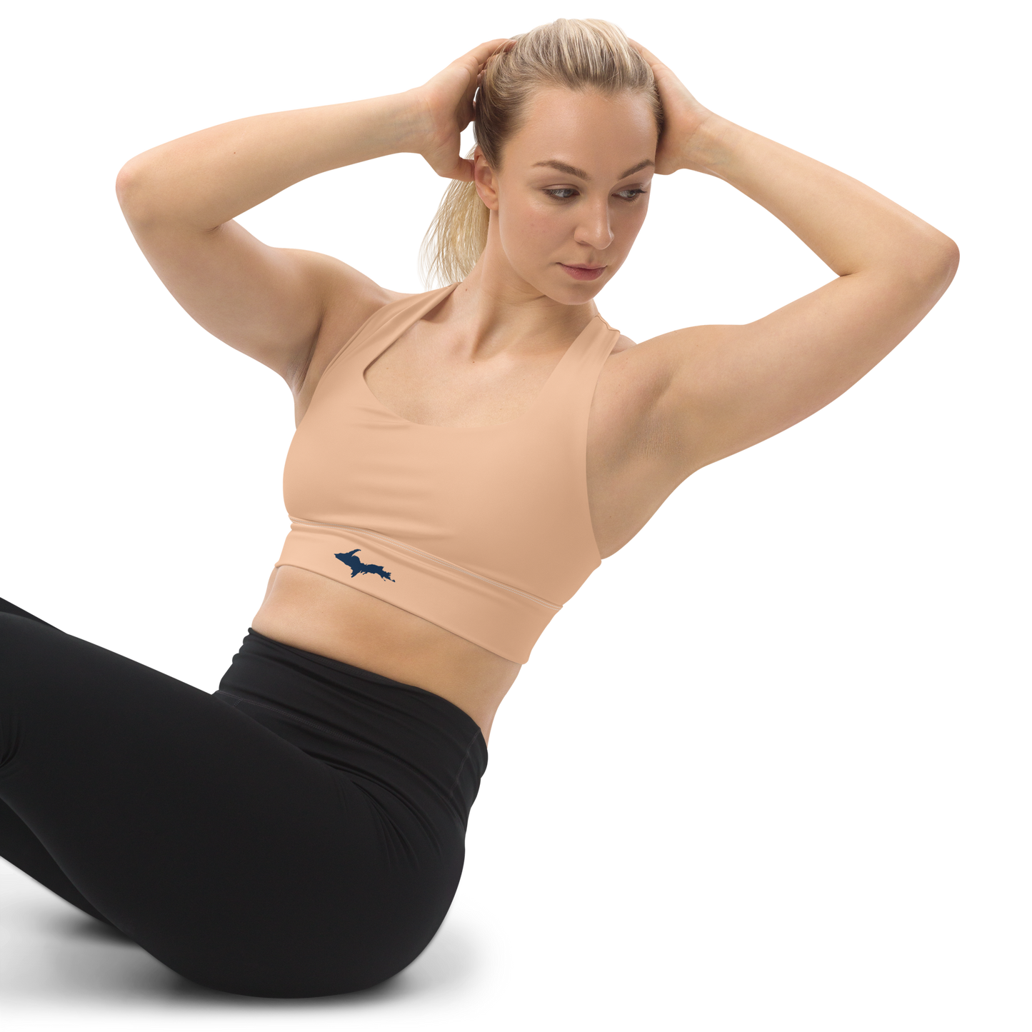 Michigan Upper Peninsula Longline Sports Bra (w/ UP Outline) | Peach