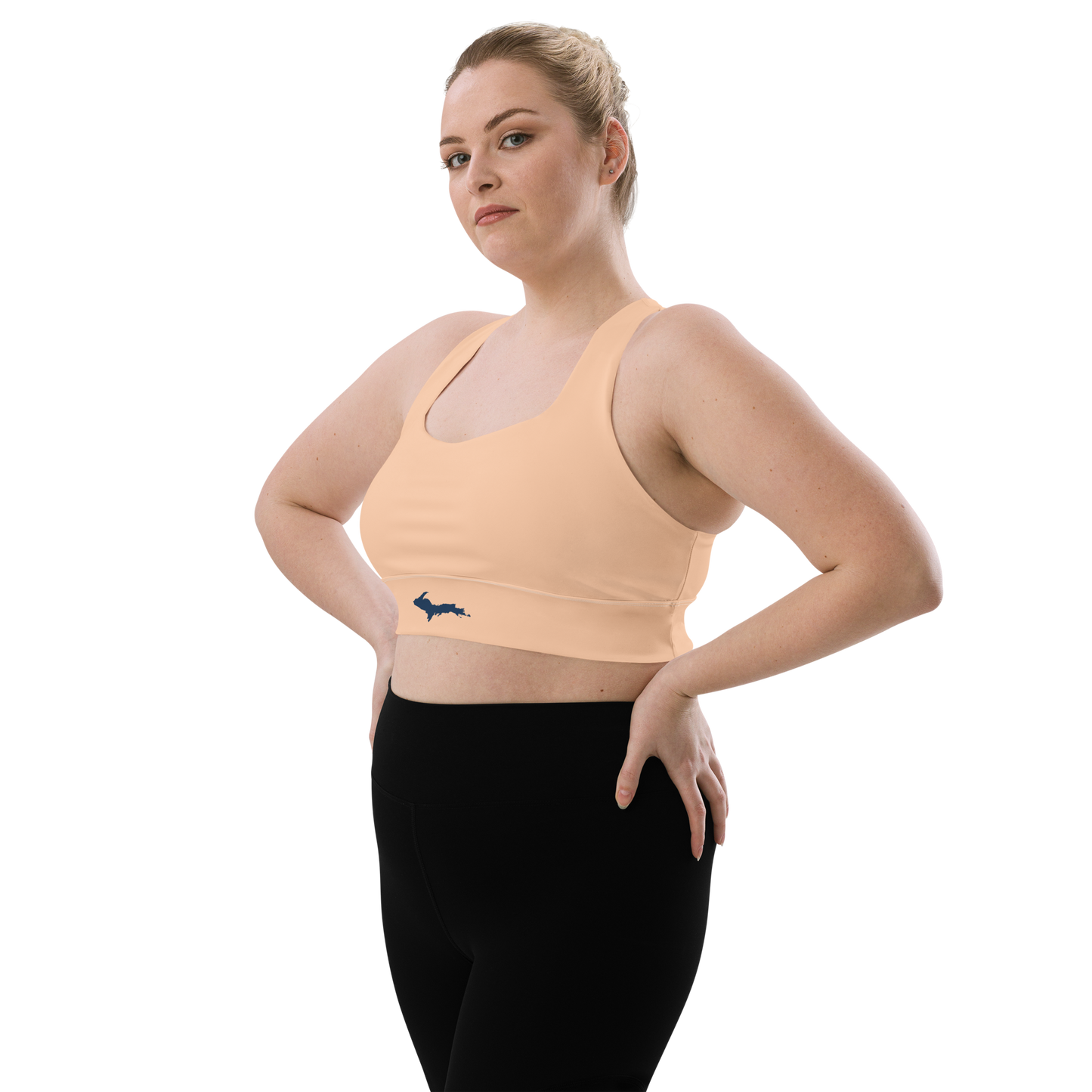 Michigan Upper Peninsula Longline Sports Bra (w/ UP Outline) | Peach