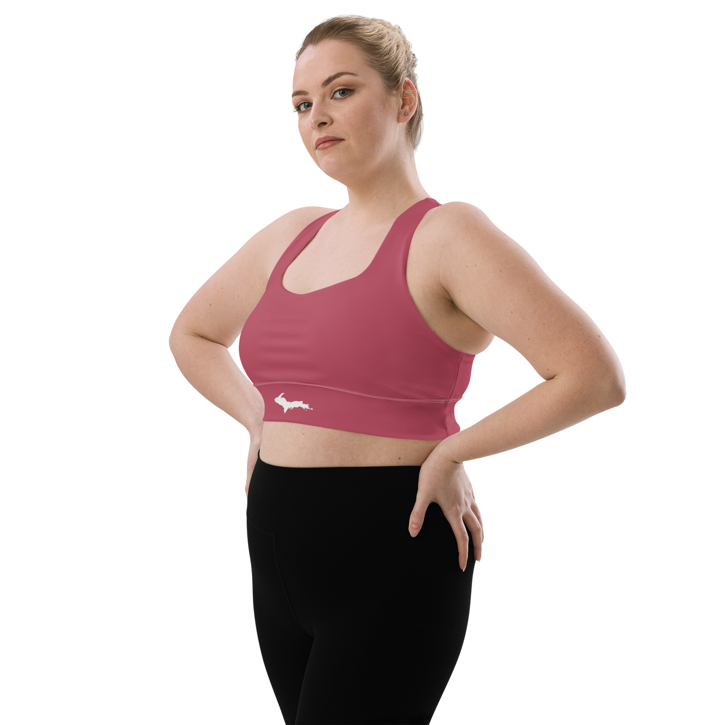 Michigan Upper Peninsula Longline Sports Bra (w/ UP Outline) | Popstar Pink