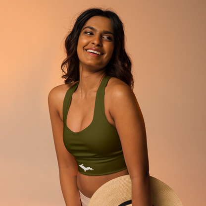 Michigan Upper Peninsula Longline Sports Bra (w/ UP Outline) | Military Green