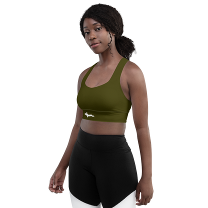 Michigan Upper Peninsula Longline Sports Bra (w/ UP Outline) | Military Green