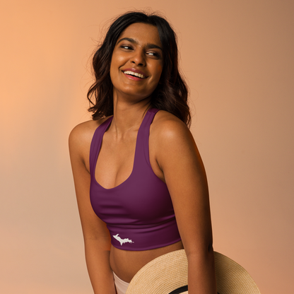 Michigan Upper Peninsula Longline Sports Bra (w/ UP Outline) | Tyrian Purple