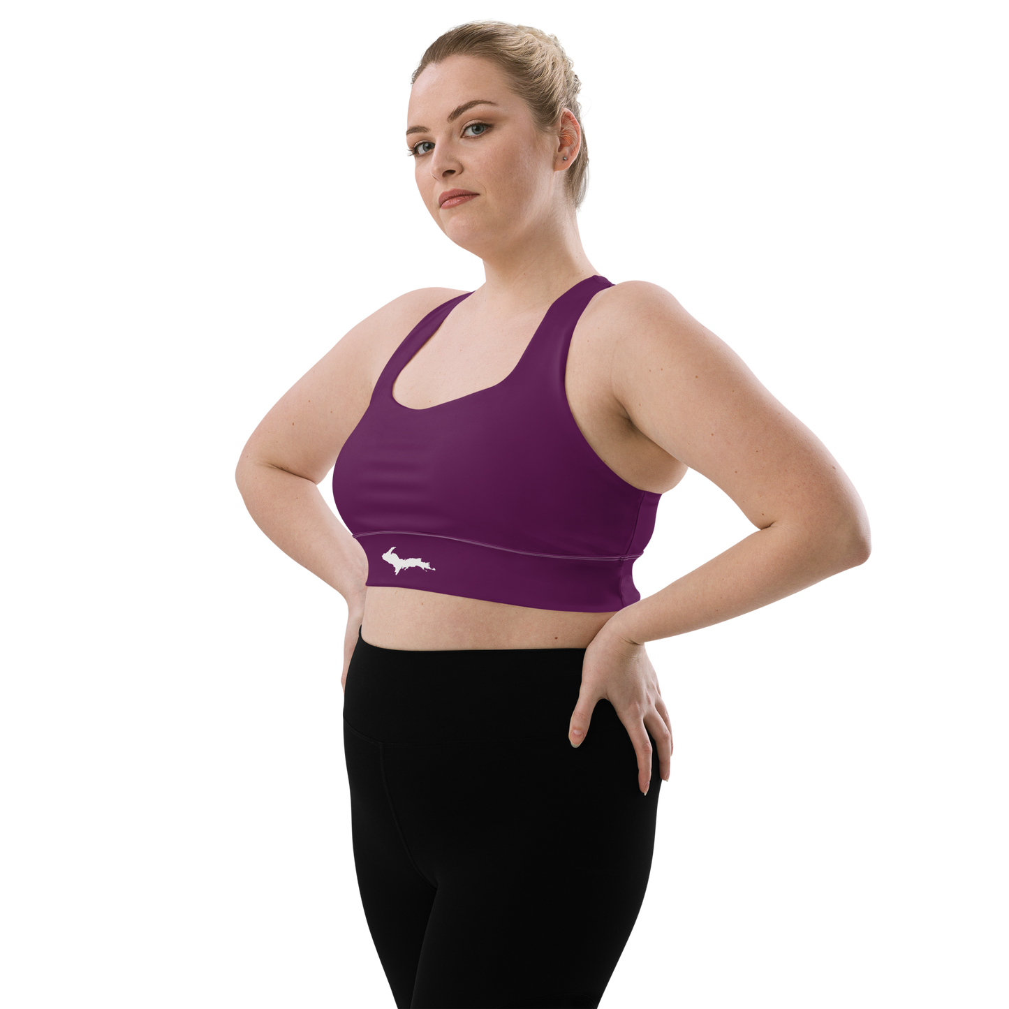 Michigan Upper Peninsula Longline Sports Bra (w/ UP Outline) | Tyrian Purple