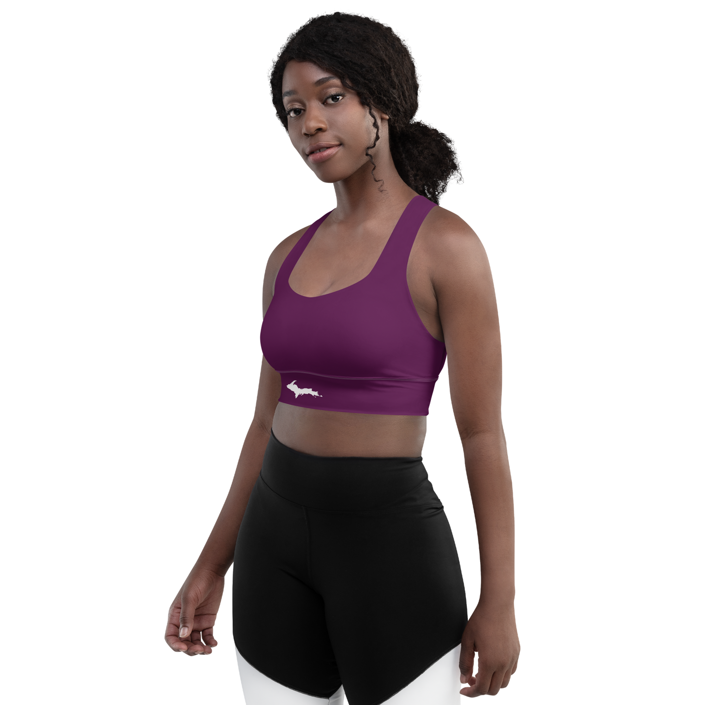 Michigan Upper Peninsula Longline Sports Bra (w/ UP Outline) | Tyrian Purple